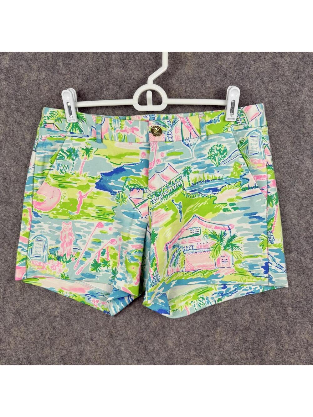Lilly Pulitzer Callahan Knit Golf Shorts 001273 Pink Green Floral Size 4 5” 557
